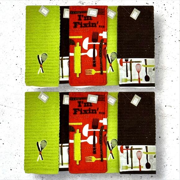 10 PC Simply Southern What I'm Fixin Absorbent Kitchen Towels Embroidered Cotton - Picture 6 of 6